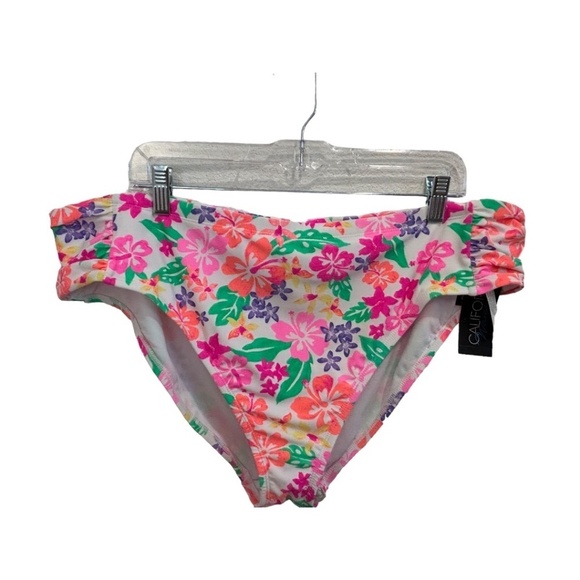 California Waves Plus Size Tropical Ruched Mid Rise Swim Bottom 22 24 NWT - Picture 1 of 6